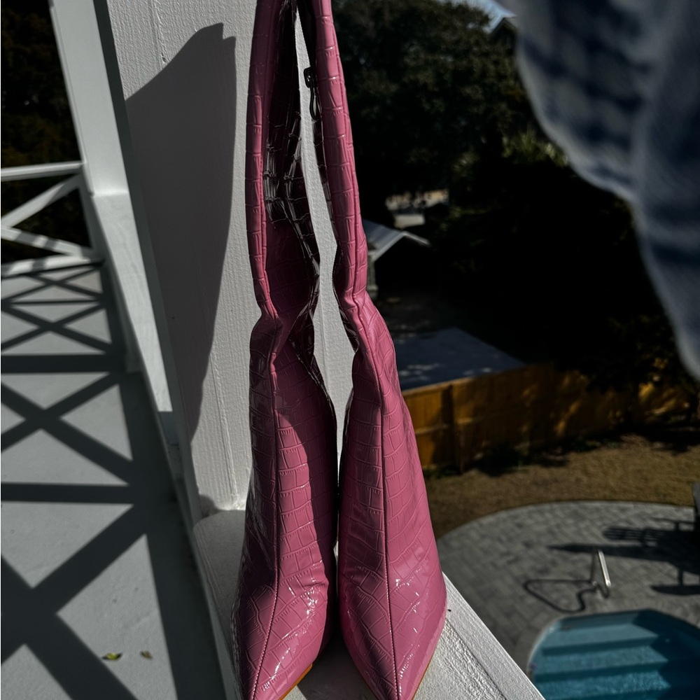 New Pink Croc-Embossed Heeled Boots size 38 - Picture 6 of 10
